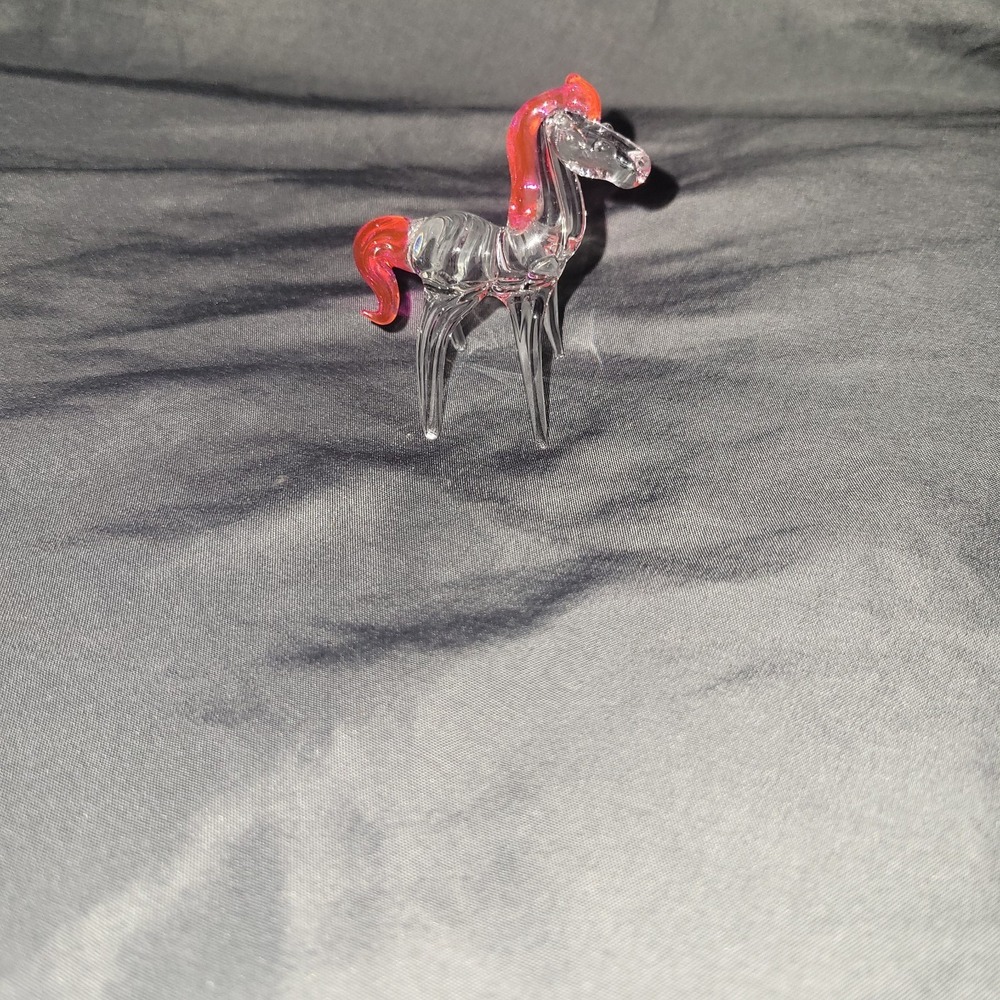 Vtg Hand Blown Stretched Spun Glass Horse Miniature Collectible Figurine Pink - Picture 3 of 8